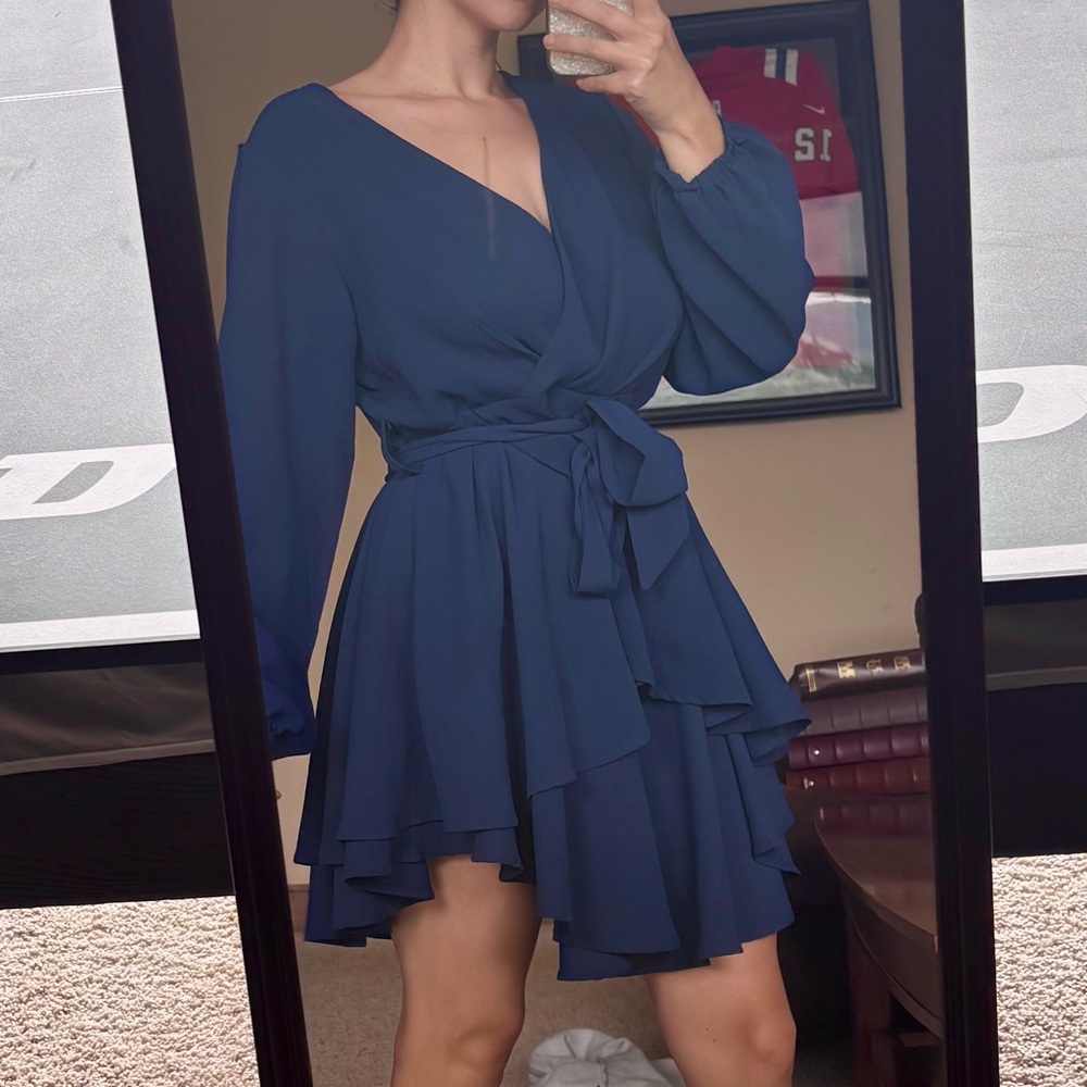 Elegant Navy Blue Wrap Dress